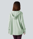 Hooded Cowl Neck Long Sleeve Thumb Hole Yoga Sports Top with Pockets - Dewkist