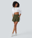 DayStretch High Waisted Work Baggy Shorts 4'' with Pockets - Forest Night