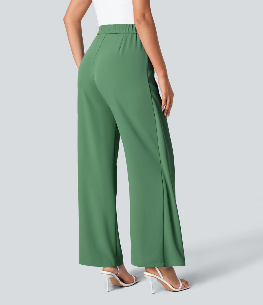Halara Flex™ High Waisted Tie Side Wide Leg Work Pants - Hills Green