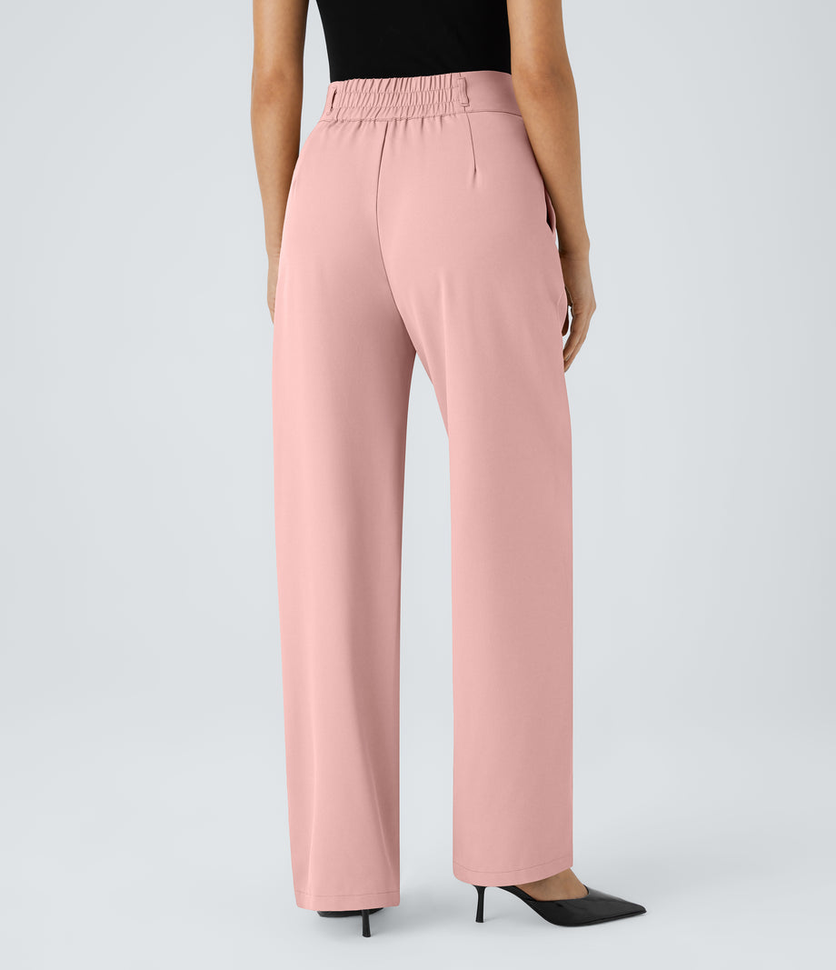 Halara Flex™ High Waisted Zipper Pocket Shirred Straight Leg Work Pants - Peachskin
