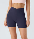 SoftlyZero™ Plush High Waisted Crossover Ruched Yoga Shorts 5'' - Peacoat