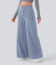 Halara Flex™ High Waisted Pockets Washed Casual Wide Leg Jeans - Blue Ice Denim