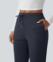 Mid Rise Drawstring Curved Hem Quick Dry Golf Tapered Pants with Pockets-UPF40+ - Dark Blue