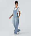 Halara Flex™ V Neck Pocket Washed Denim Casual Overalls - Powder Blue Denim