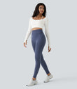 Ribbed Halter Strap Thumb Hole Cropped Yoga Sports Top - White