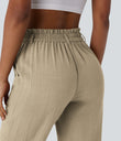 High Waisted Zipper Pocket Cropped Linen-Feel Pants - Fields of Rye