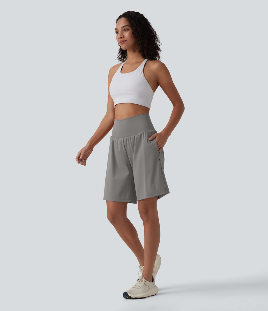 SoftlyZero™ Airy Super High Waisted 2-in-1 Cool Touch Yoga Shorts 9" with Pockets - Steeple Gray
