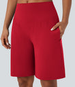 SoftlyZero™ Airy High Waisted Pockets Cool Touch Yoga Bermuda Shorts - Salsa