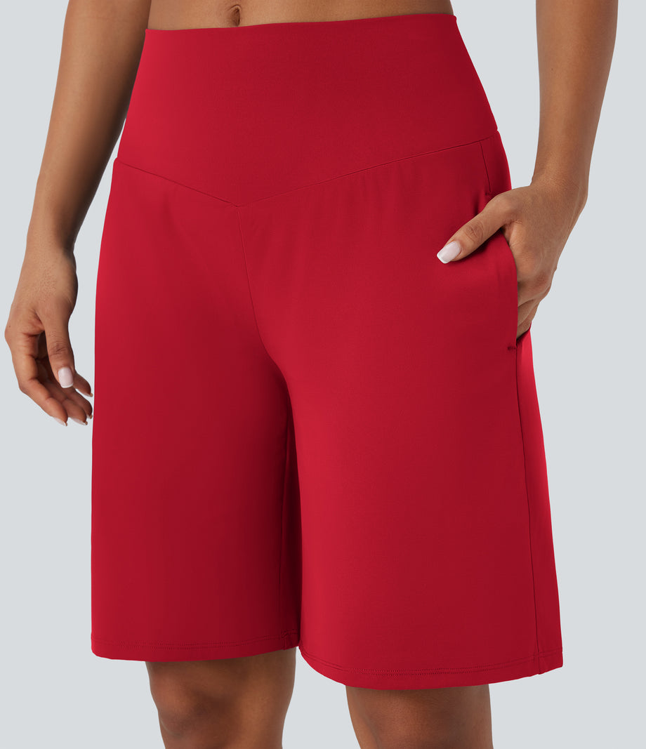 SoftlyZero™ Airy High Waisted Pockets Cool Touch Yoga Bermuda Shorts - Salsa