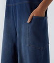 Halara Flex™ V Neck Pocket Washed Denim Casual Overalls - Serene Blue Denim