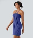 Halter Tie Back Mini Resort Dress with Pockets - Orchid Purple