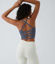 Crisscross Backless Built-in Bra Cropped Running Tank Top A-D Cups - Bering Sea
