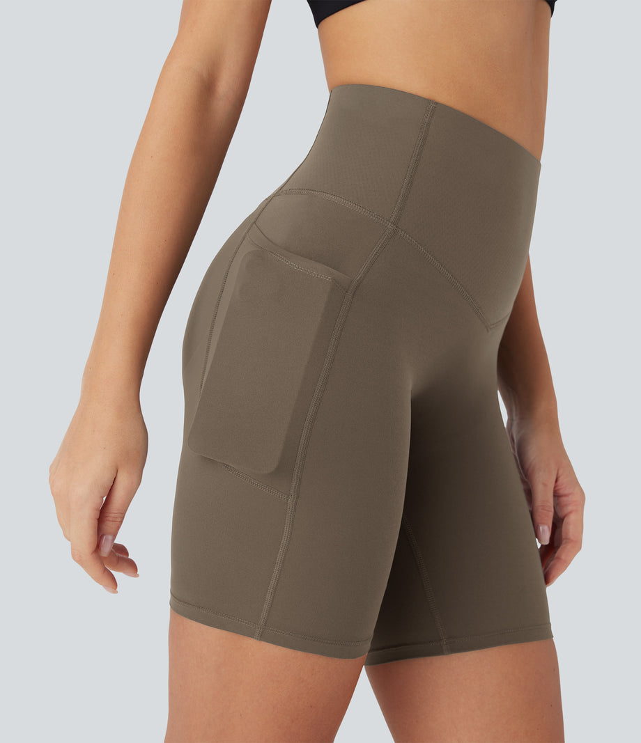 Halara UltraSculpt™ High Waisted Butt Lifting Tummy Control Pocket Shaping Training Biker Shorts 7'' - Dawn Brown