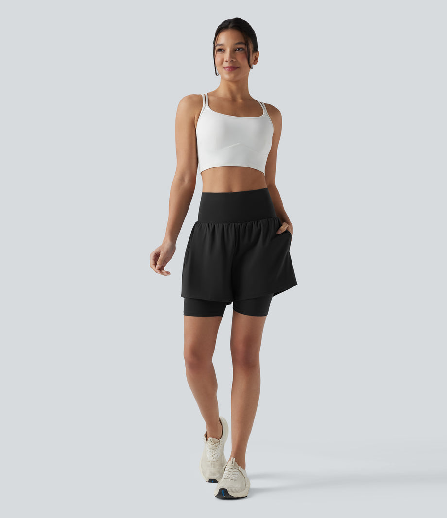 SoftlyZero™ Airy Super High Waisted 2-in-1 Cool Touch Yoga Shorts 7'' with Pockets - Black