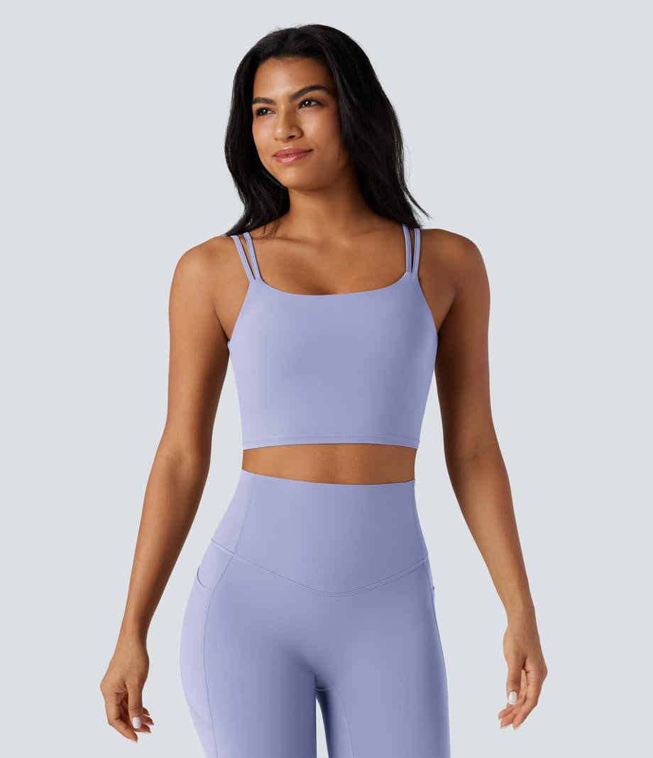 Halara UltraSculpt™ Double Straps Twisted Backless Cropped Yoga Tank Top - Baby Lavender