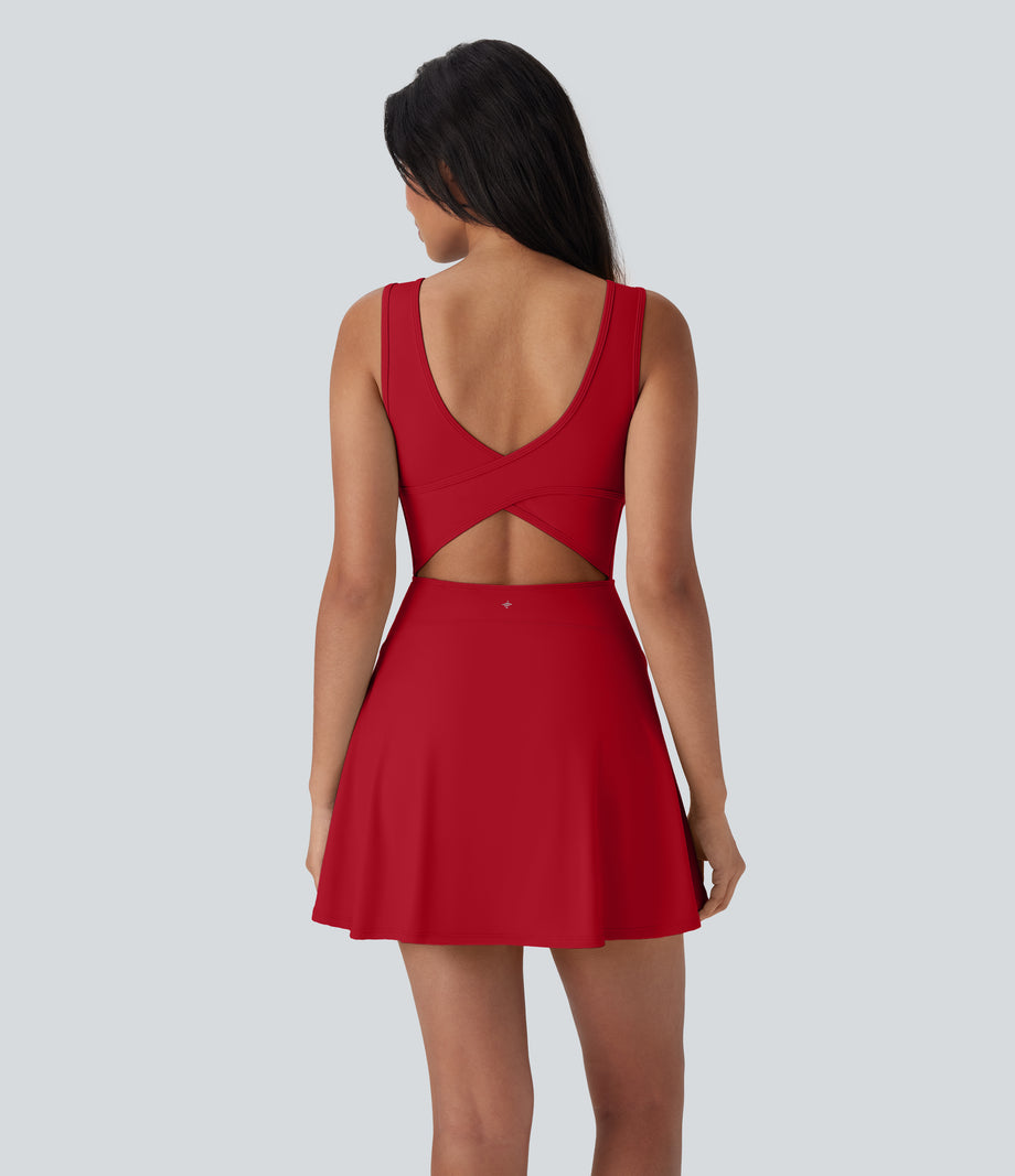 SoftlyZero™ Airy U Neck 2-in-1 Pocket Mini Cool Touch Dance Active Dress-Easy Peezy - Salsa