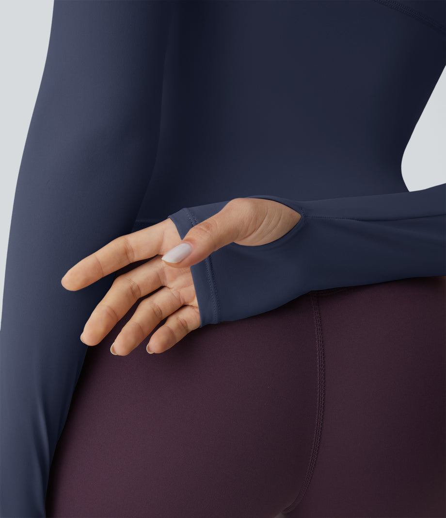 Solid Thumb Hole Yoga Sports Top - Patriot Blue