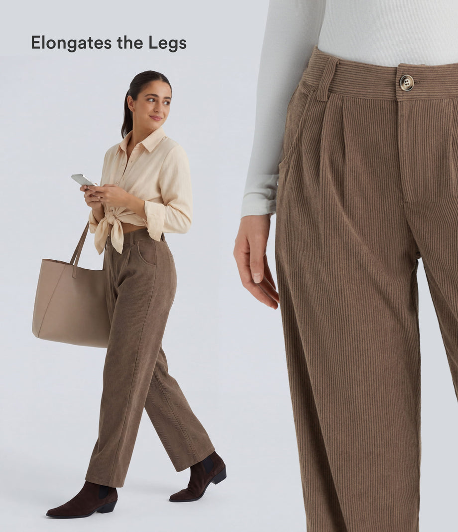 Mid Rise Zipper Pocket Corduroy Casual Pants - Acorn