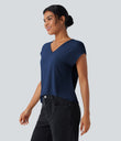 V Neck Short Sleeve Casual T-Shirt - Sodalite Blue