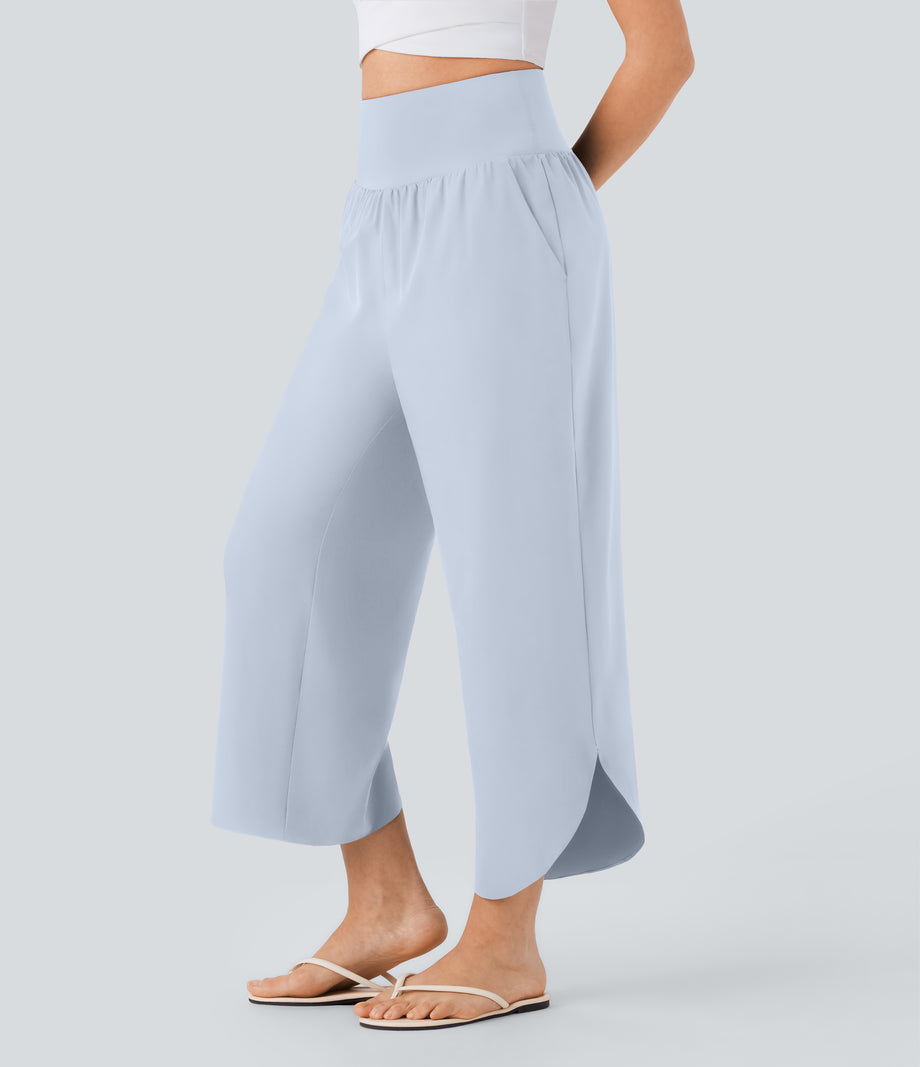 Breezeful™ High Waisted Tummy Control Split Hem Quick Dry Resort Pants with Pockets - Ballad Blue