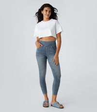 Halara Flex™ High Waisted Pockets Denim Casual Leggings - Blue Gray Denim