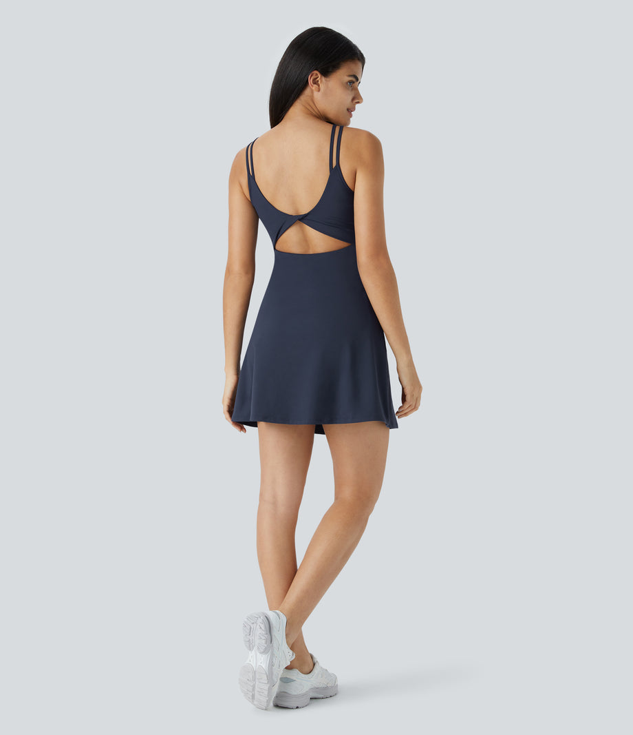 SoftlyZero™ Plush Double Straps 2-Piece Pocket Slip Dance Active Dress A-D Cups - Peacoat