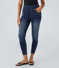 Halara Flex™ High Waisted Pockets Denim Casual Leggings - Bright Blue Denim