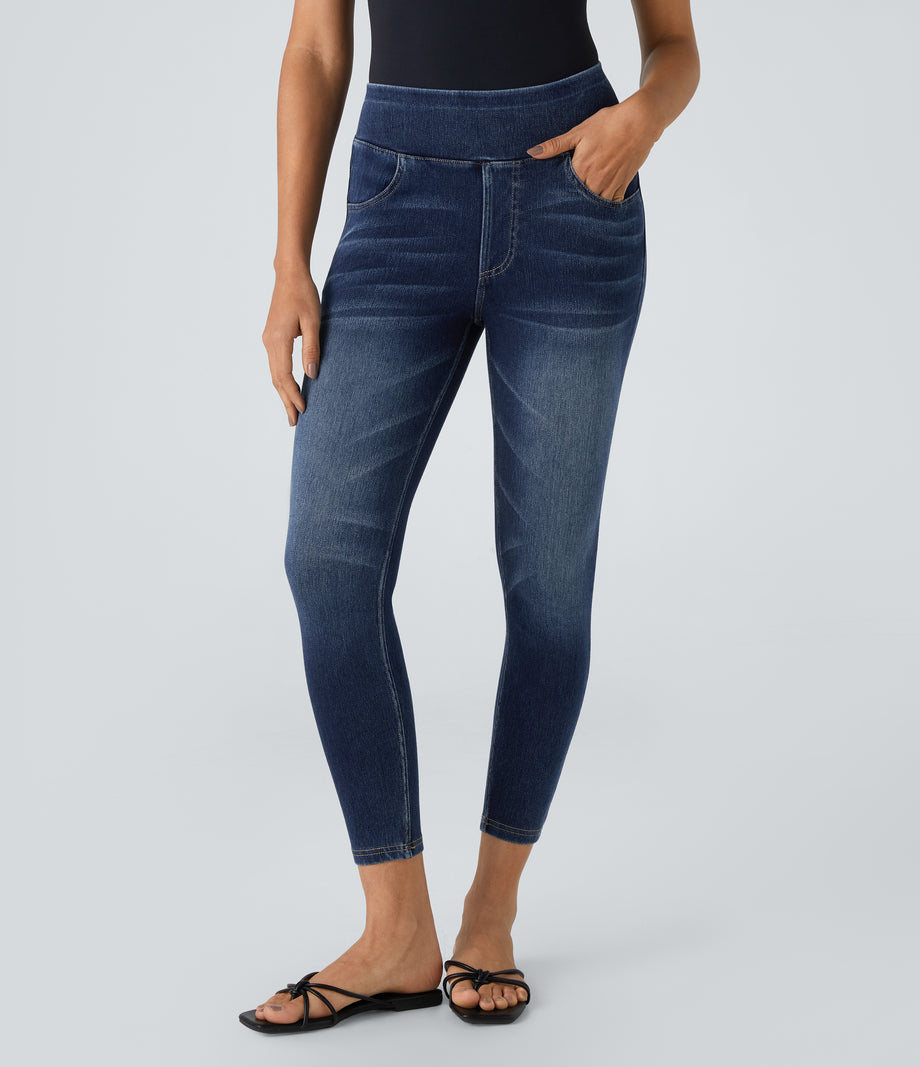 Halara Flex™ High Waisted Pockets Denim Casual Leggings - Bright Blue Denim