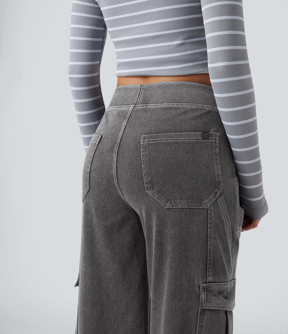 Halara Flex™ Mid Rise Pockets Straight Leg Casual Cargo Jeans - Cool Gray Denim
