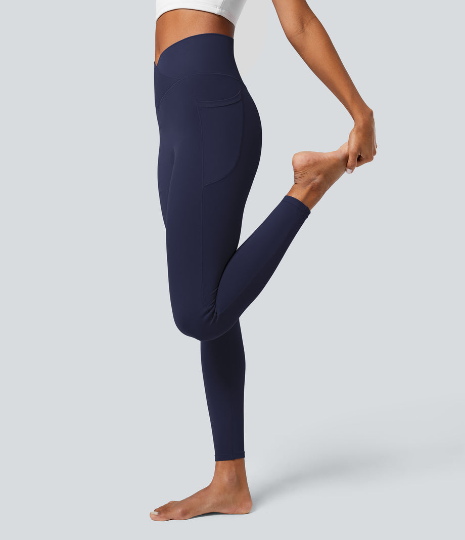 SoftlyZero™ Crossover Pocket Plain Leggings-UPF50+ - Peacoat