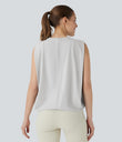 Round Neck Ruched Cool Touch Yoga Tank Top-UPF50+ - Nimbus Cloud
