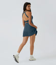 SoftlyZero™ Airy Backless Twisted Flare Low Support Dance Active Dress-Longer Length-Easy Peezy Edition A-D Cups - Majolica Blue