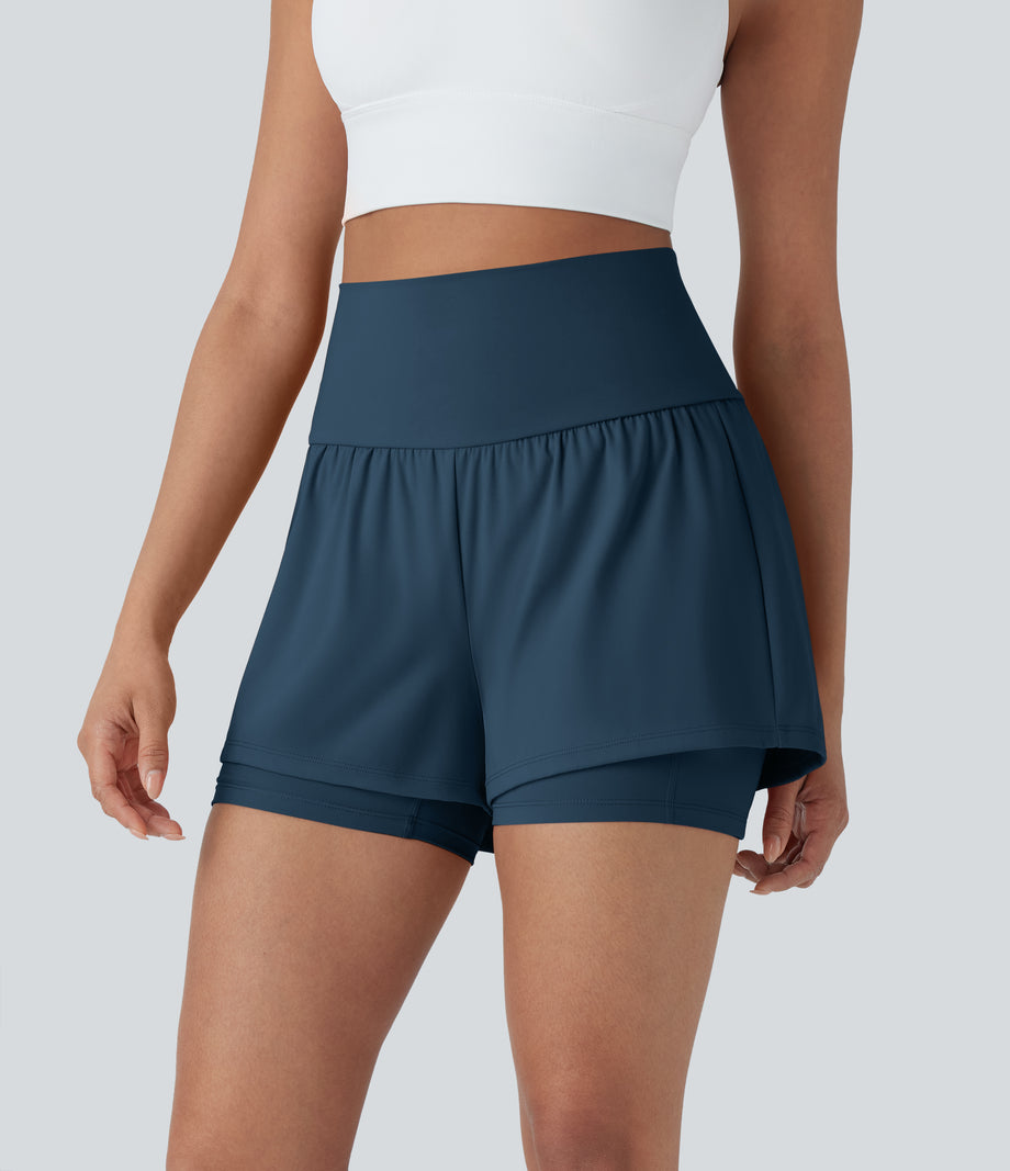 SoftlyZero™ Airy Super High Waisted 2-in-1 Cool Touch Yoga Shorts 5'' with Pockets - Majolica Blue