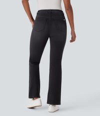 Halara Flex™ High Waisted Pockets Washed Casual Bootcut Jeans - Deep Ink Black Denim