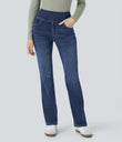 Halara Flex™ High Waisted Pockets Washed Casual Bootcut Jeans - Bright Blue Denim