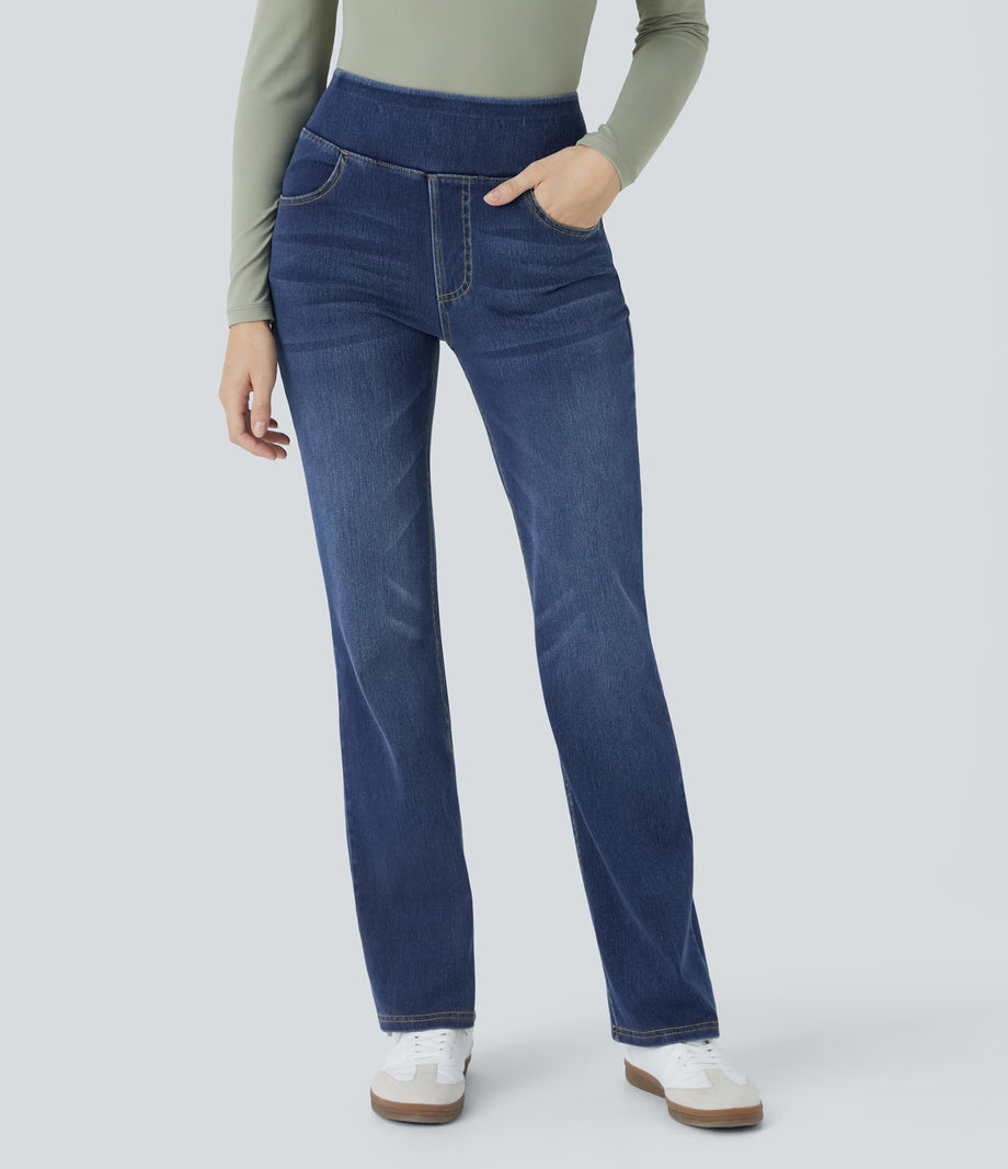 Halara Flex™ High Waisted Pockets Washed Casual Bootcut Jeans - Bright Blue Denim