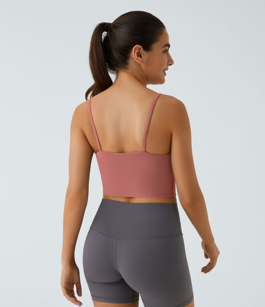Basic Padded Workout Cropped Low Support Tank Top A-D Cups - Dusty Rose