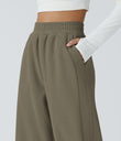 High Waisted Pocket Straight Leg Baggy Mop Corduroy Casual Pants - Sea Turtle