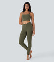 SoftlyZero™ High Waisted Crossover Contrast Lace Pocket Yoga Leggings-UPF50+ - Grass Grey Green