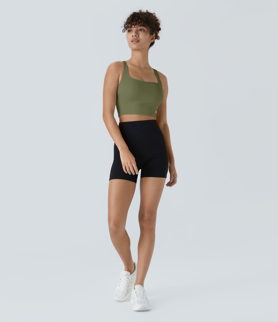 SoftlyZero™ Airy Square Neck Backless Crisscross Cropped Cool Touch Yoga Tank Top-UPF50+ - Loden Green