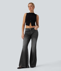 Halara Flex™ Low Rise Flare Washed Casual Jeans with Pockets - Phantom Denim