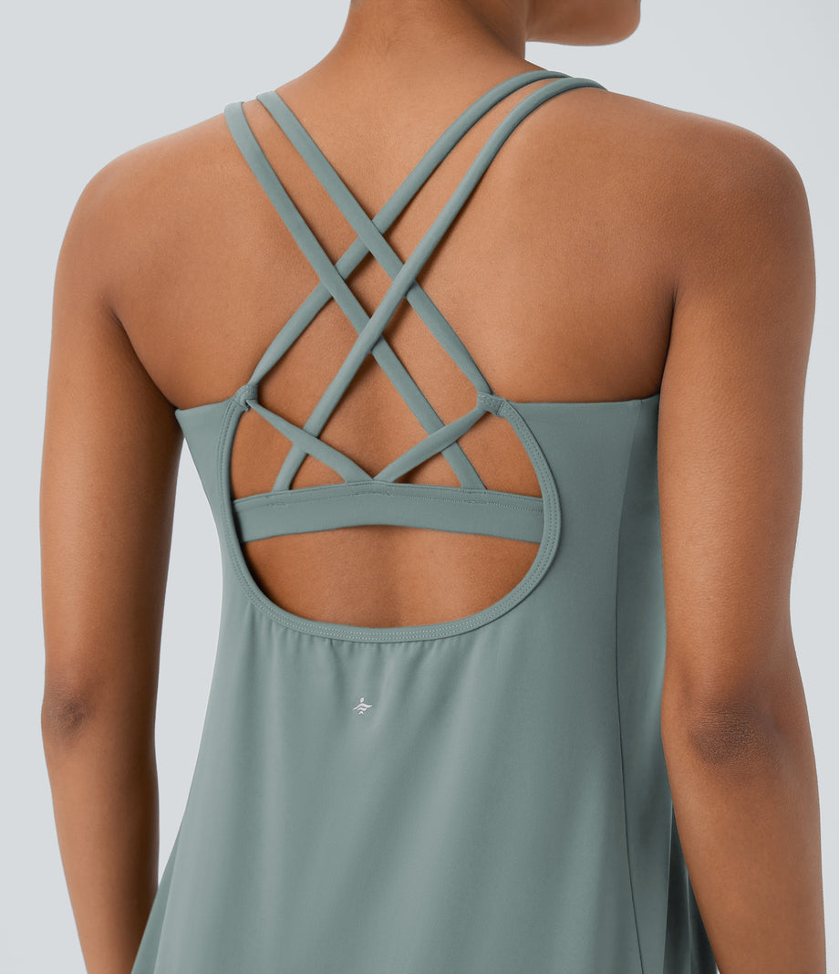SoftlyZero™ Plush Cut Out Pocket 2-Piece Mini Yoga Active Dress - Ether