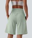 SoftlyZero™ Airy Super High Waisted 2-in-1 Cool Touch Yoga Shorts 9" with Pockets - Light Bean Green