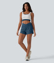 SoftlyZero™ Airy Crossover High Waisted 2-in-1 Cool Touch Yoga Shorts 3'' with Pockets - Majolica Blue