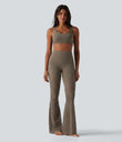 Halara UltraSculpt™ High Waisted Tummy Control Contrast Lace Yoga Flare Leggings with Pocket - Dawn Brown