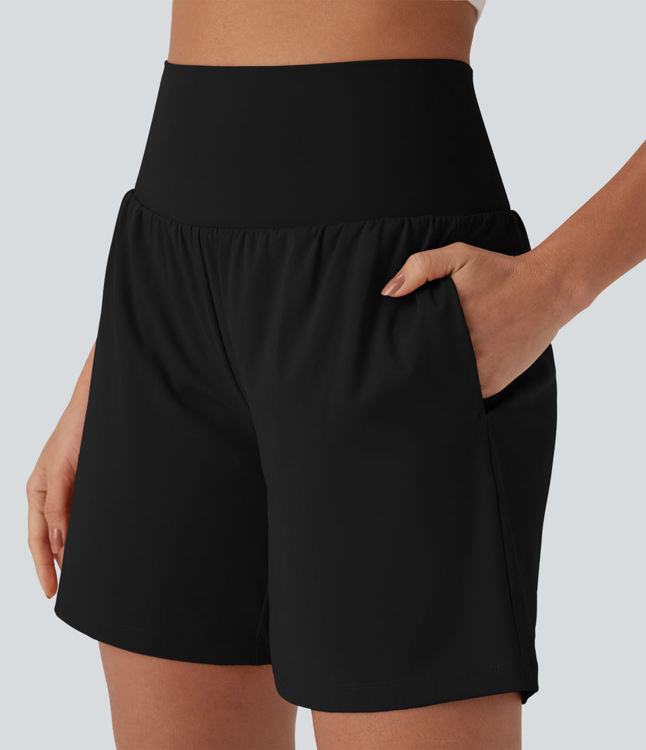 SoftlyZero™ Airy Super High Waisted 2-in-1 Cool Touch Yoga Shorts 7" with Pockets - Black