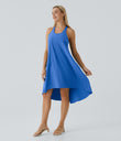 Breezeful™ Backless Racerback Side Pocket High Low Flowy Midi Quick Dry Casual Dress - Nebulas Blue
