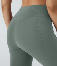 Patitoff™ 2.0 Pet Hair Resistant High Waisted Crossover Side Pocket Yoga Leggings - Washington Gray Green