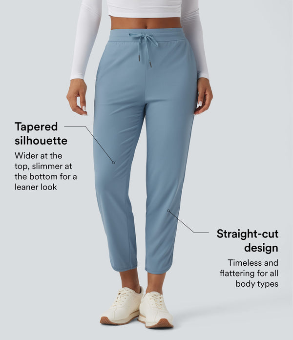 Mid Rise Drawstring Curved Hem Quick Dry Golf Tapered Pants with Pockets-UPF40+ - Mountain Spring