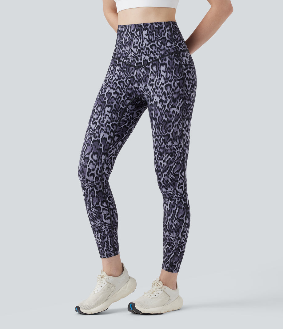 Halara UltraSculpt™ Leopard Print High Waisted Tummy Control Yoga Leggings with Pockets - Black and Purple Leopard